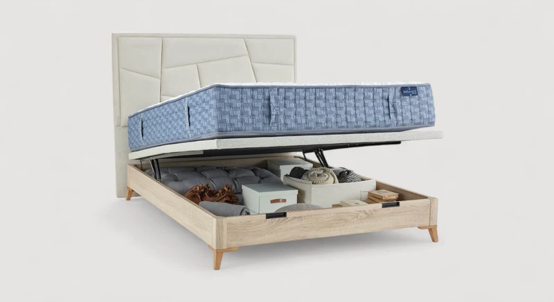 Pack lit coffre, matelas et tête de lit FIONA