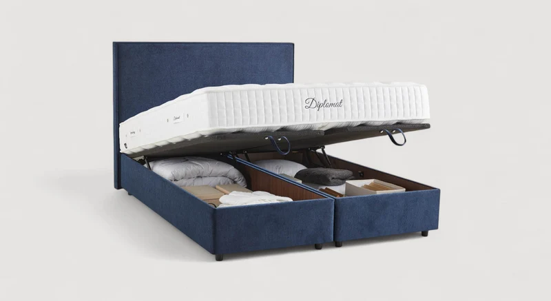 Pack lit coffre, matelas et tête de lit NINA Margon Basic Marine
