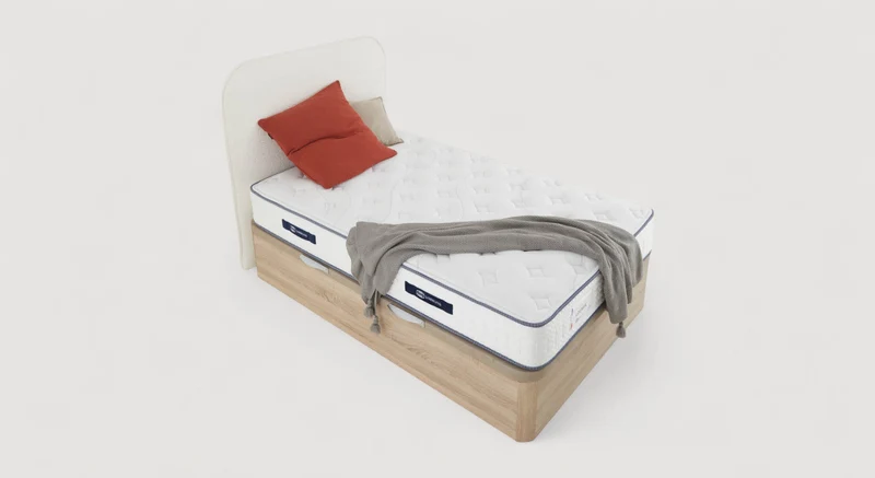 Pack lit coffre, matelas et tête de lit TEDDY