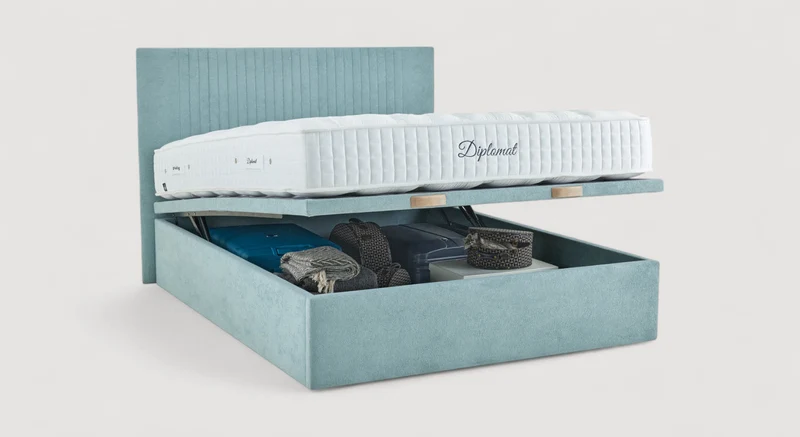 Pack lit coffre, matelas et tête de lit NOE