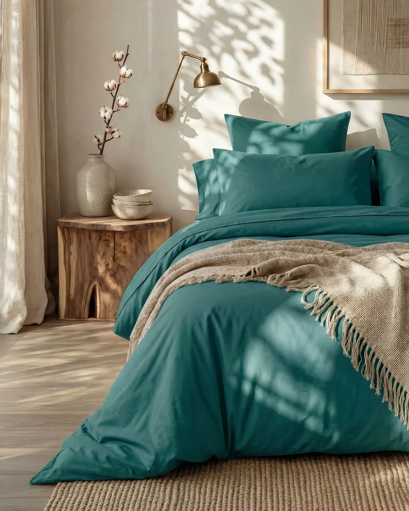 Drap housse en Percale de coton - Emeraude