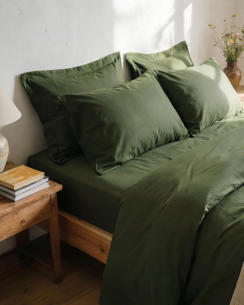 Drap housse en Percale de coton - Vert sapin