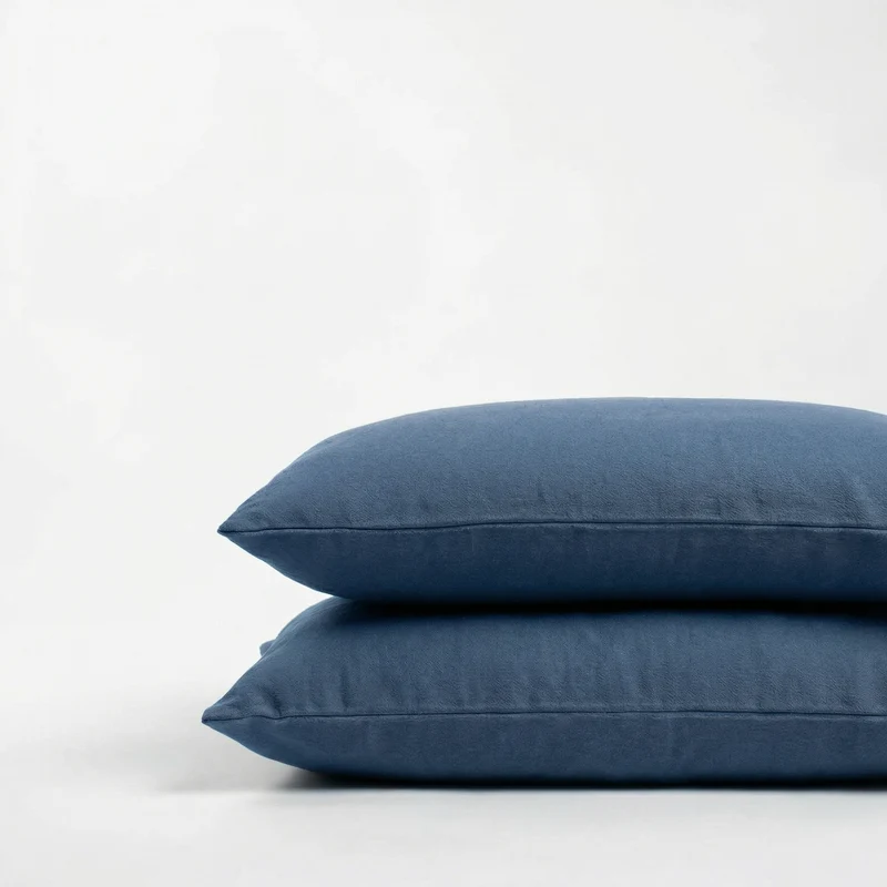 Taies d'oreiller X2 en Flanelle de coton - Bleu nuit