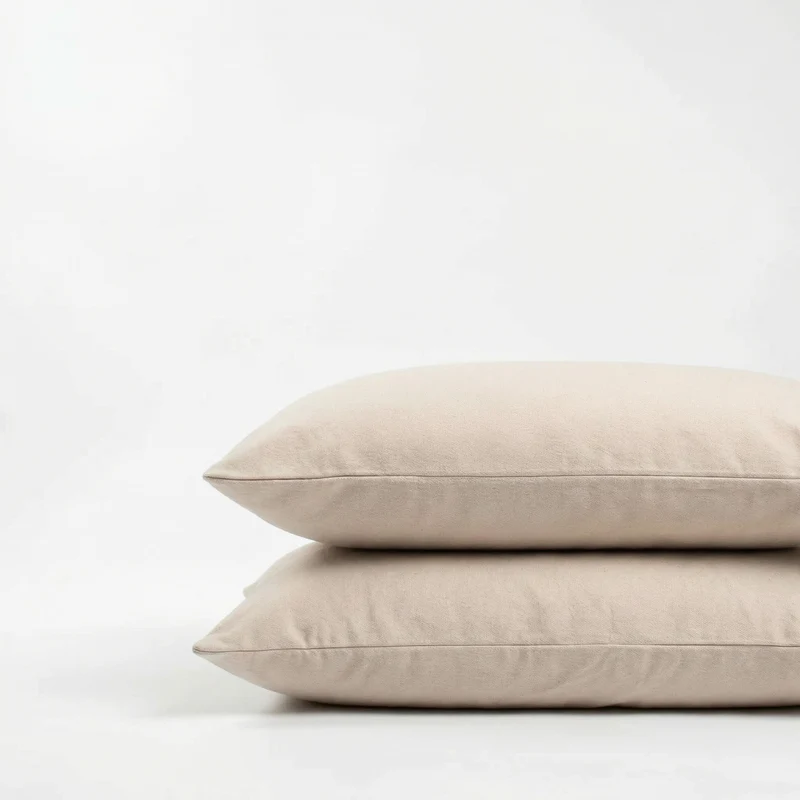 Taies d'oreiller X2 en Flanelle de coton - Beige clair