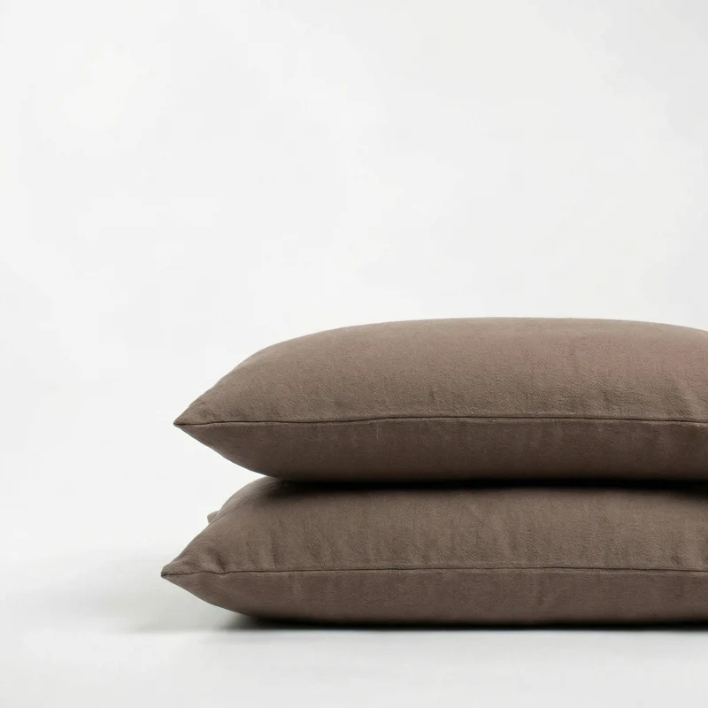 Taies d'oreiller X2 en Flanelle de coton - Marron