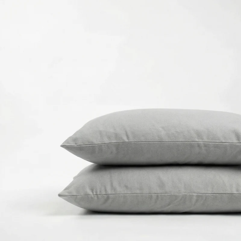 Taies d'oreiller X2 en Flanelle de coton - Gris argent