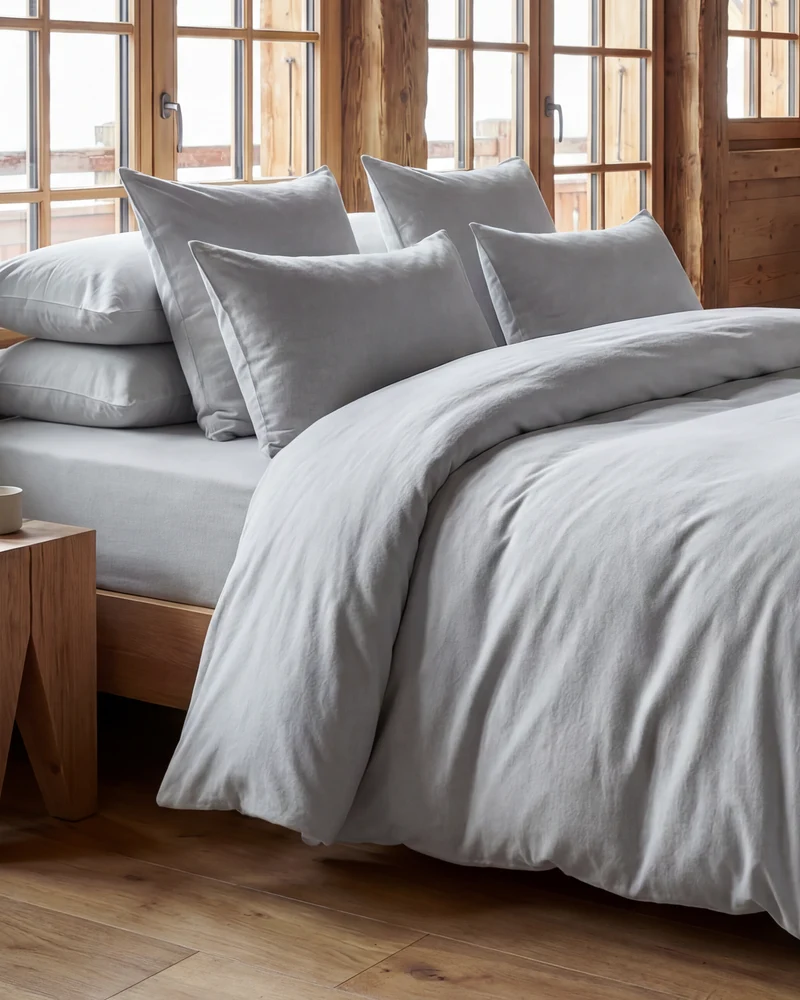 Taies d'oreiller X2 en Flanelle de coton - Gris argent