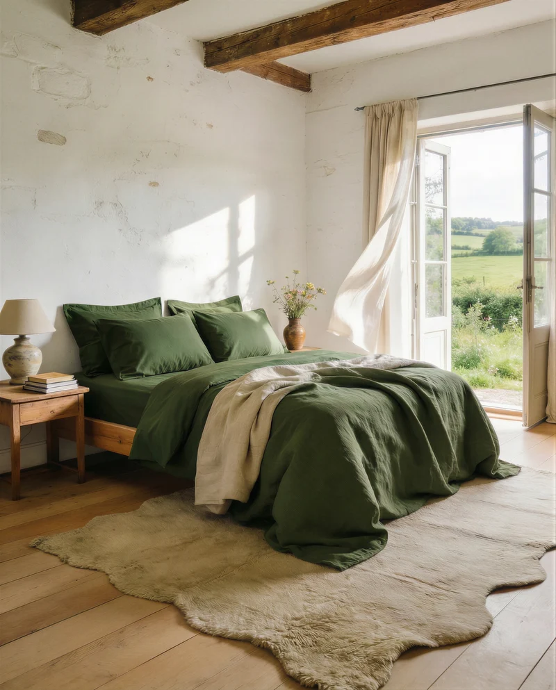 Taies d'oreiller X2 en Percale de coton - Vert sapin
