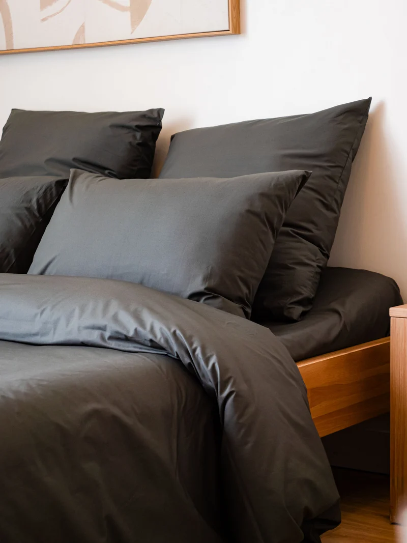 Taies d'oreiller X2 en Percale de coton - Gris anthracite
