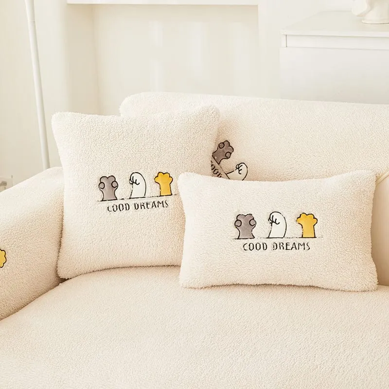 Housse de Coussin EasyCover Sherpa Bouclé aux Chats Brodés — À l'unité