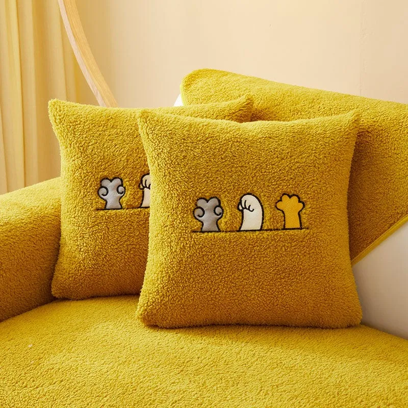 Housse de Coussin EasyCover Sherpa Bouclé aux Chats Brodés — À l'unité