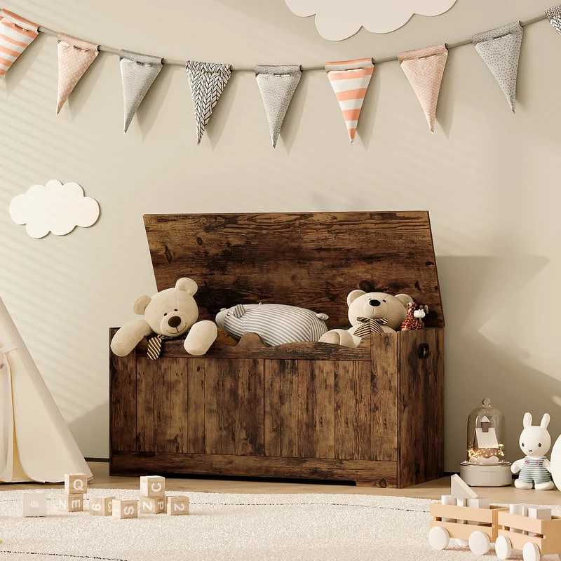 Banc de rangement en bois avec coffre