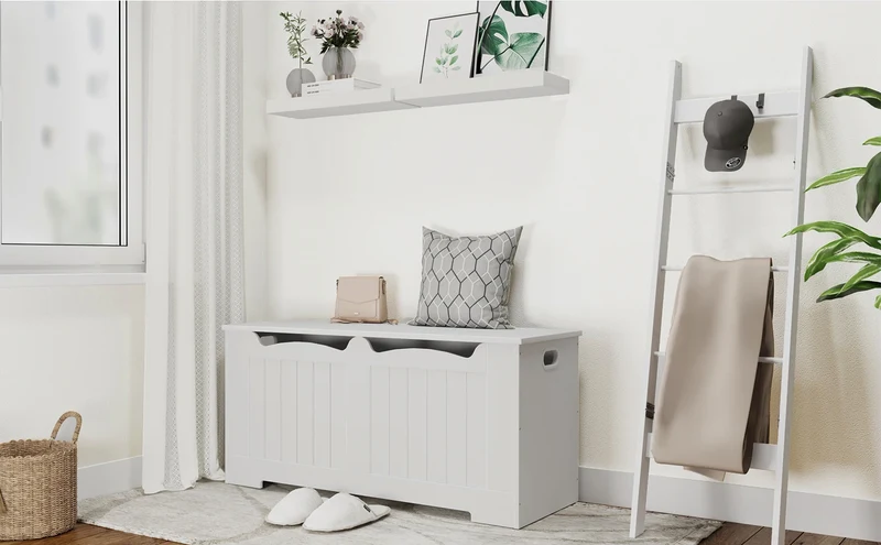 Banc de rangement en bois avec coffre