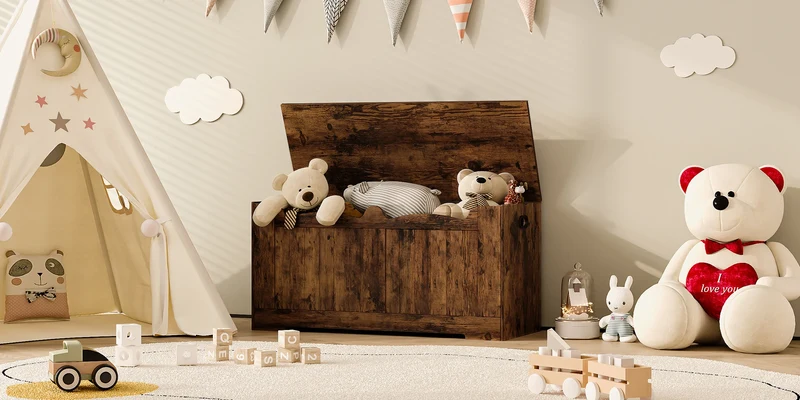 Banc de rangement en bois avec coffre