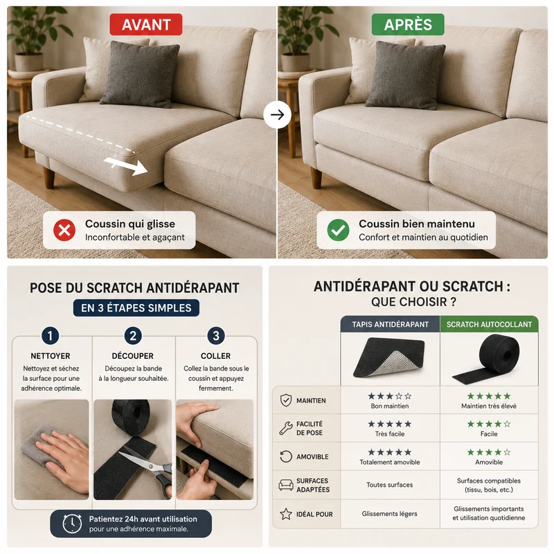 Scratch Autocollant Noir pour Empêcher les Coussins d'Assise de Glisser - 15 cm X 1M