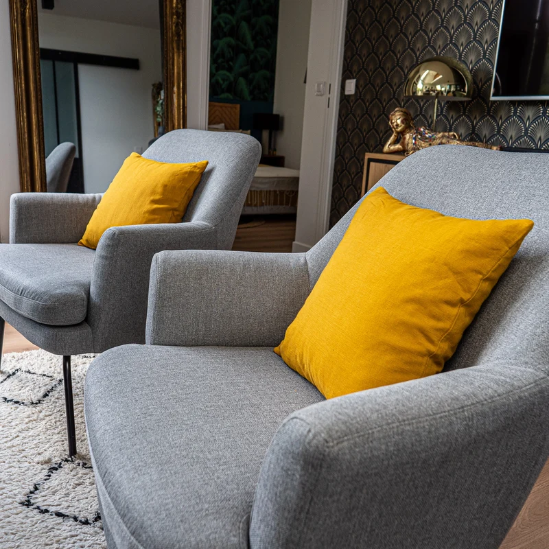 Housse de coussin en lin lavé - Jaune Moutarde