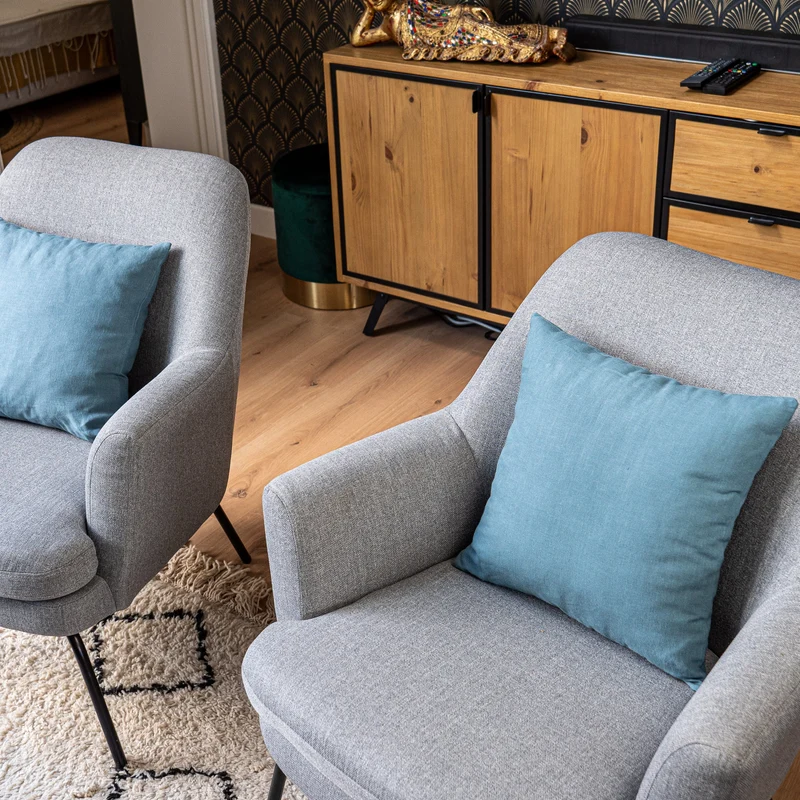 Housse de coussin en lin lavé - Bleu Niagara
