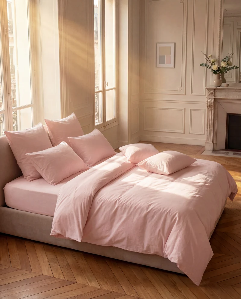 Drap housse en Percale de coton - Rose poudré