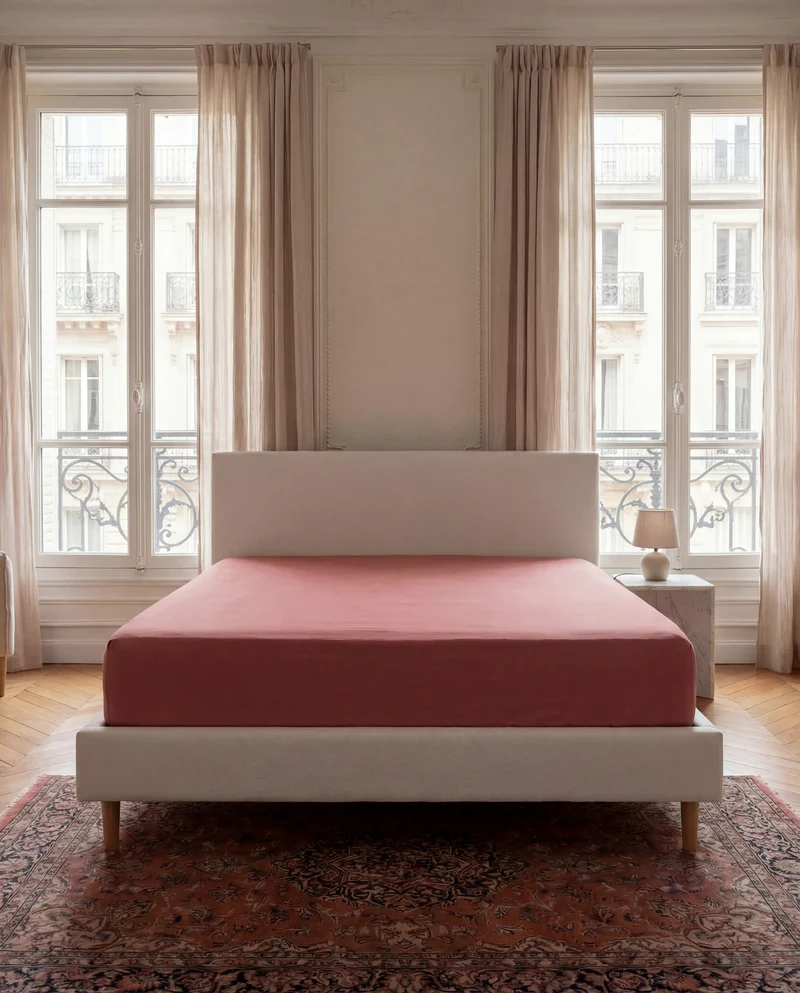 Drap housse en Percale de coton - Vieux rose