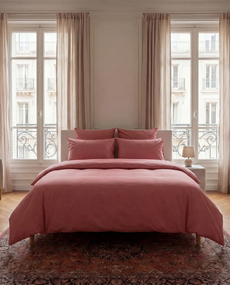 Drap housse en Percale de coton - Vieux rose
