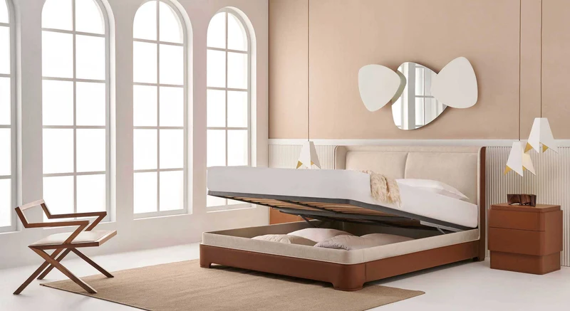 Lit coffre avec tête de lit ISABEL Cosmic Beige / Cassa/-Brown