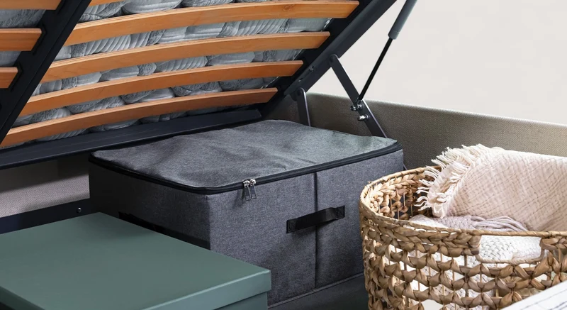 Lit coffre avec tête de lit ISABEL Cosmic Beige / Cassa/-Brown