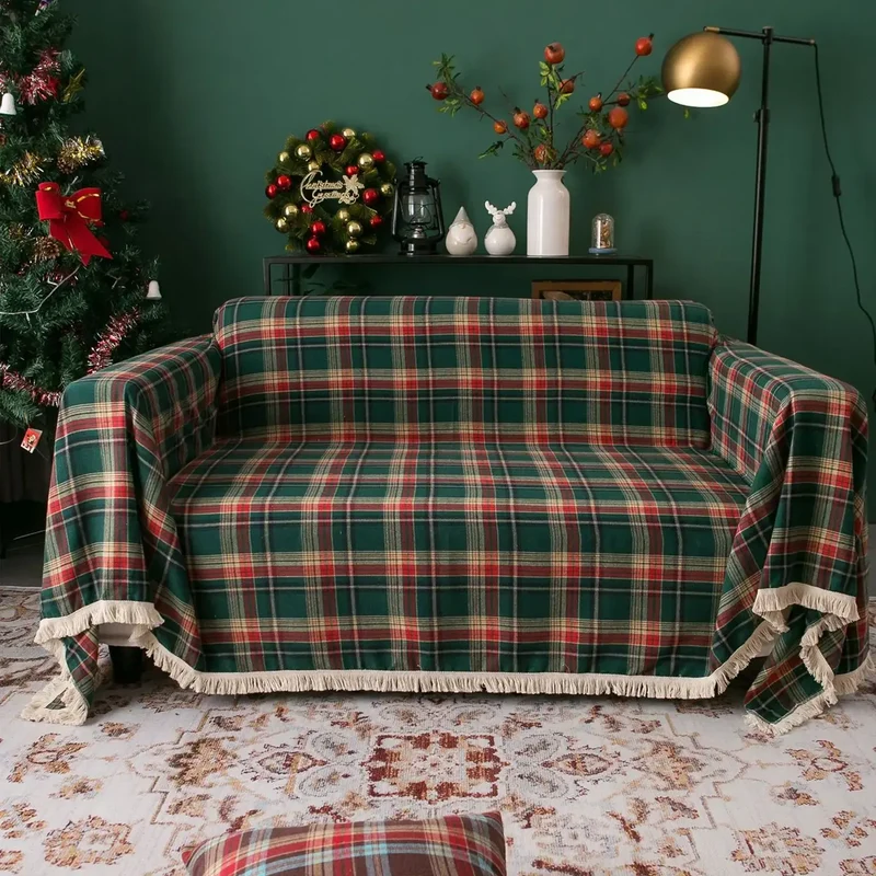Plaid jeté de canapé ou fauteuil grande taille carreaux écossais