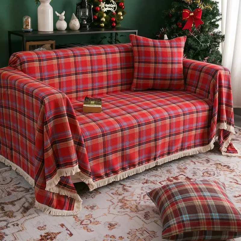 Plaid jeté de canapé ou fauteuil grande taille carreaux écossais
