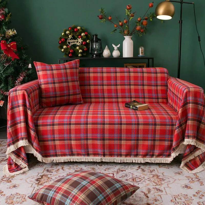 Plaid jeté de canapé ou fauteuil grande taille carreaux écossais