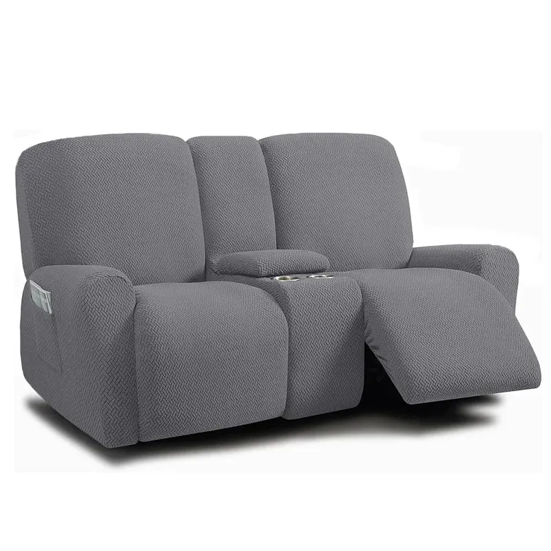 Housse pour canapé relax 2 places avec console centrale velours damassé