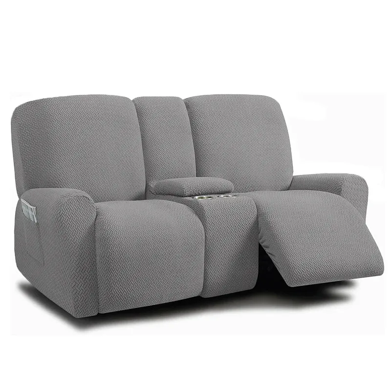 Housse pour canapé relax 2 places avec console centrale velours damassé