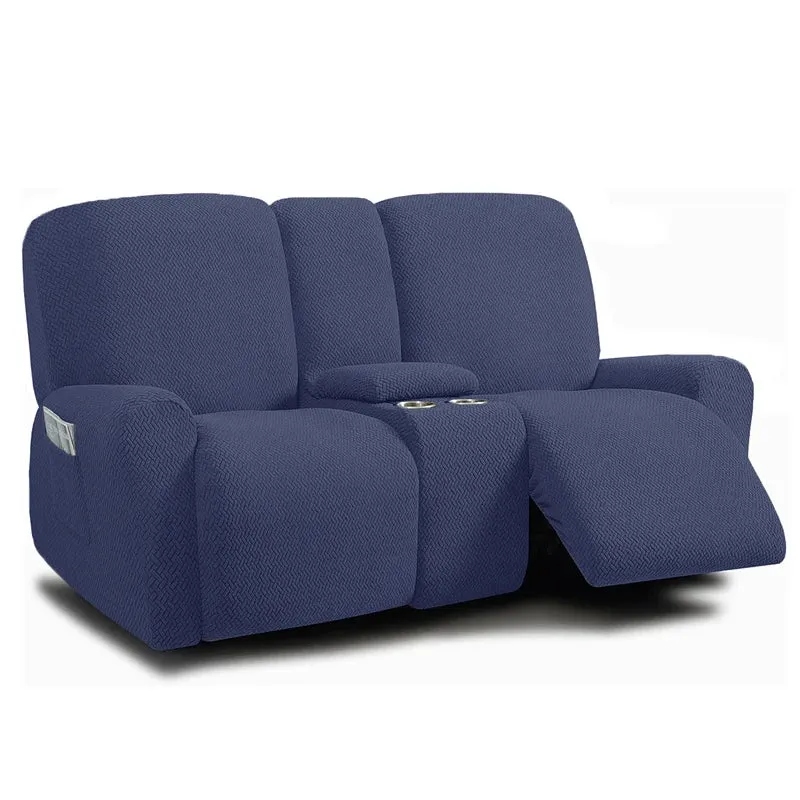Housse pour canapé relax 2 places avec console centrale velours damassé