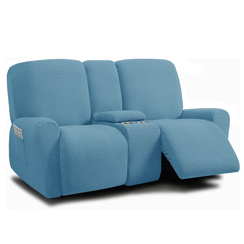 Housse pour canapé relax 2 places avec console centrale velours damassé