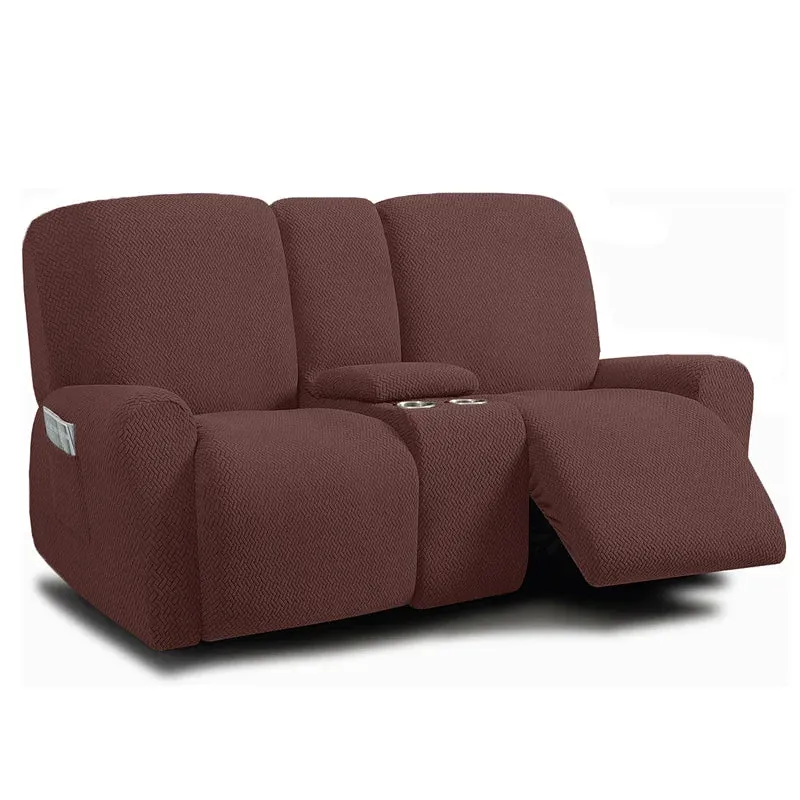 Housse pour canapé relax 2 places avec console centrale velours damassé