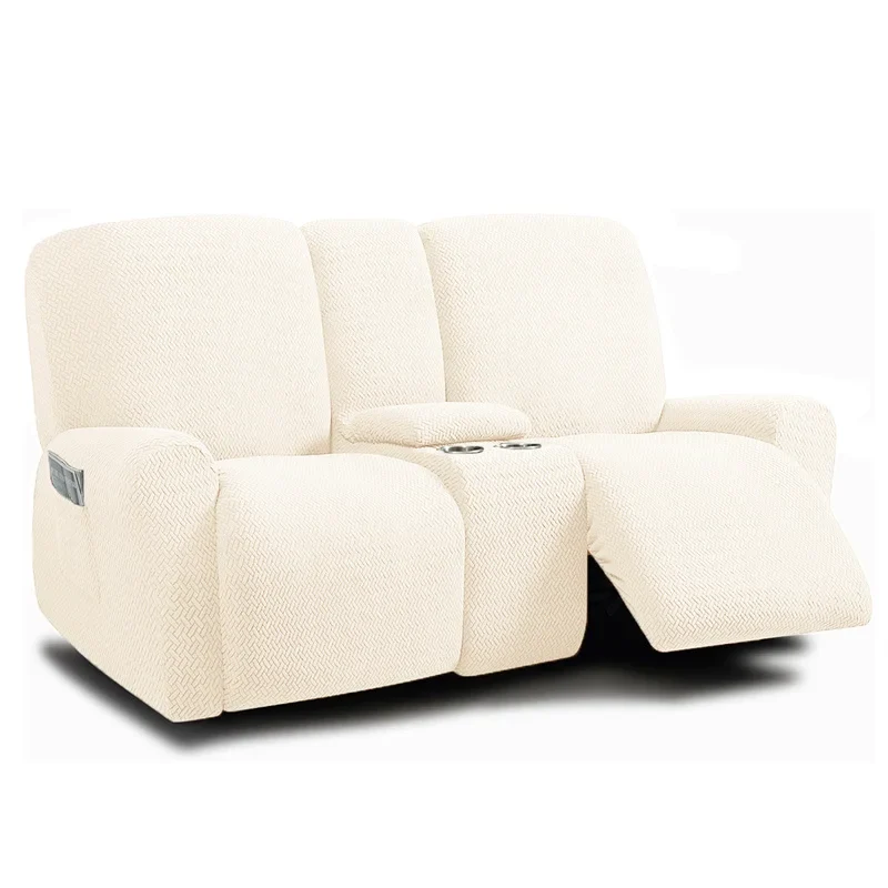 Housse pour canapé relax 2 places avec console centrale velours damassé