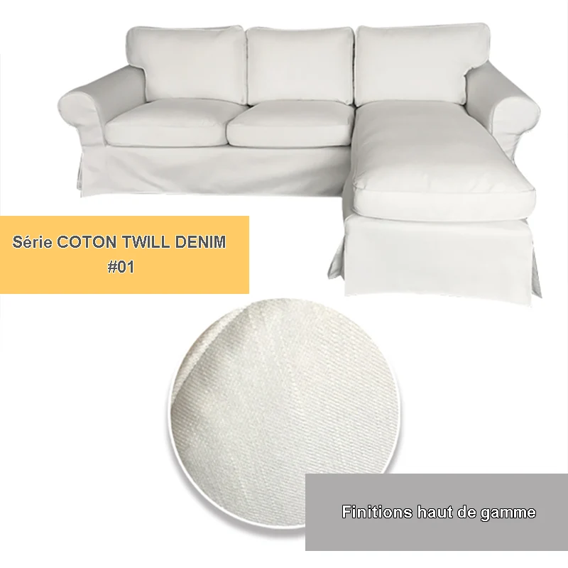 Housse pour canapé d'angle IKEA EKTORP 2 places + méridienne - Polycoton twill denim