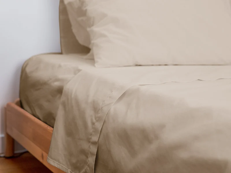 Drap plat en Percale de coton - Beige