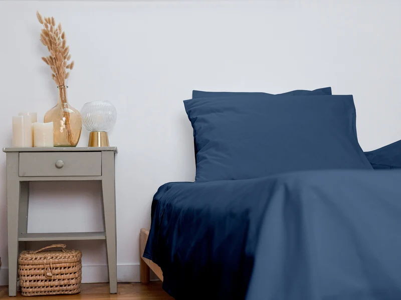 Drap plat en Percale de coton - Bleu marine