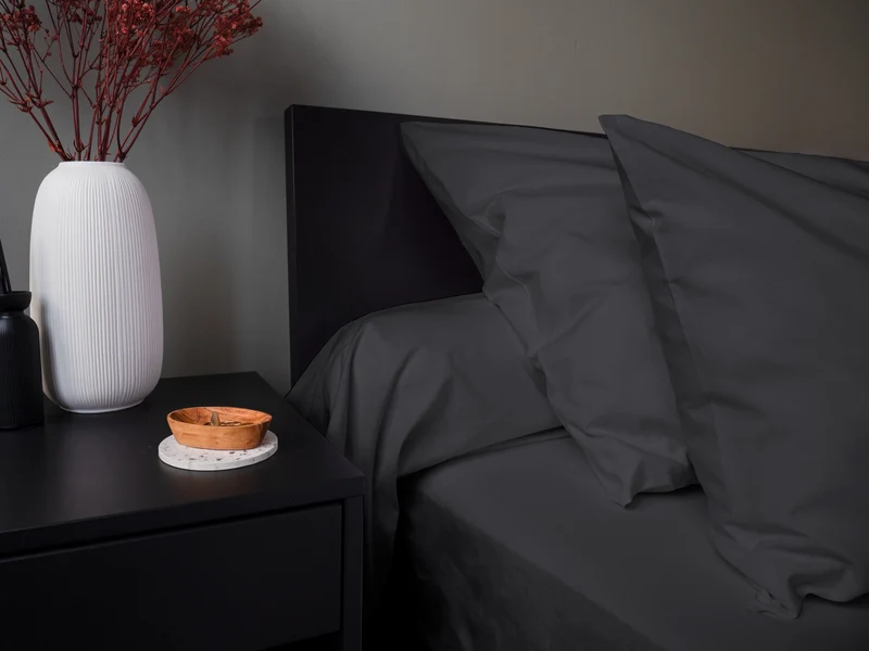 Drap plat en Percale de coton - Gris anthracite