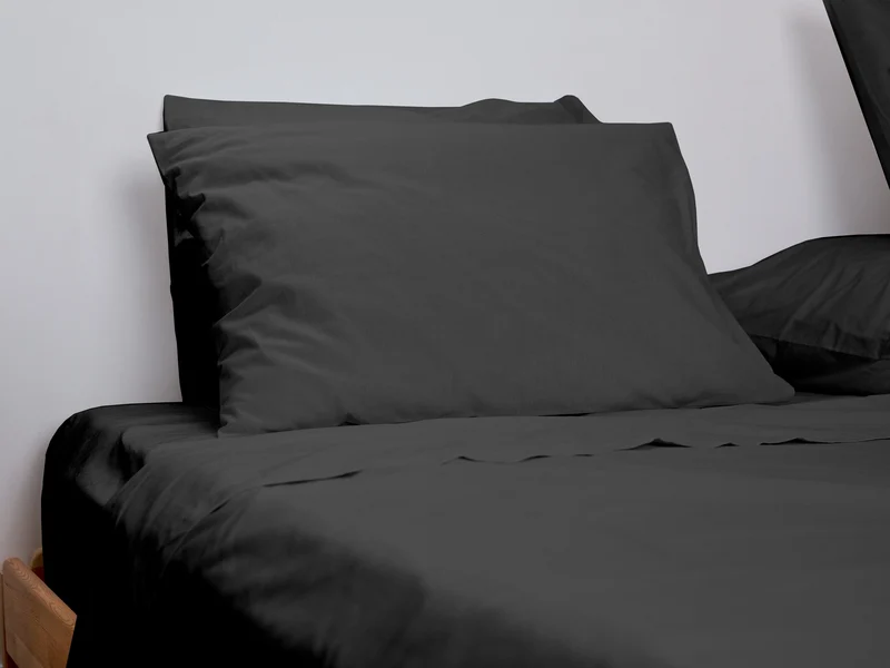 Drap plat en Percale de coton - Gris anthracite