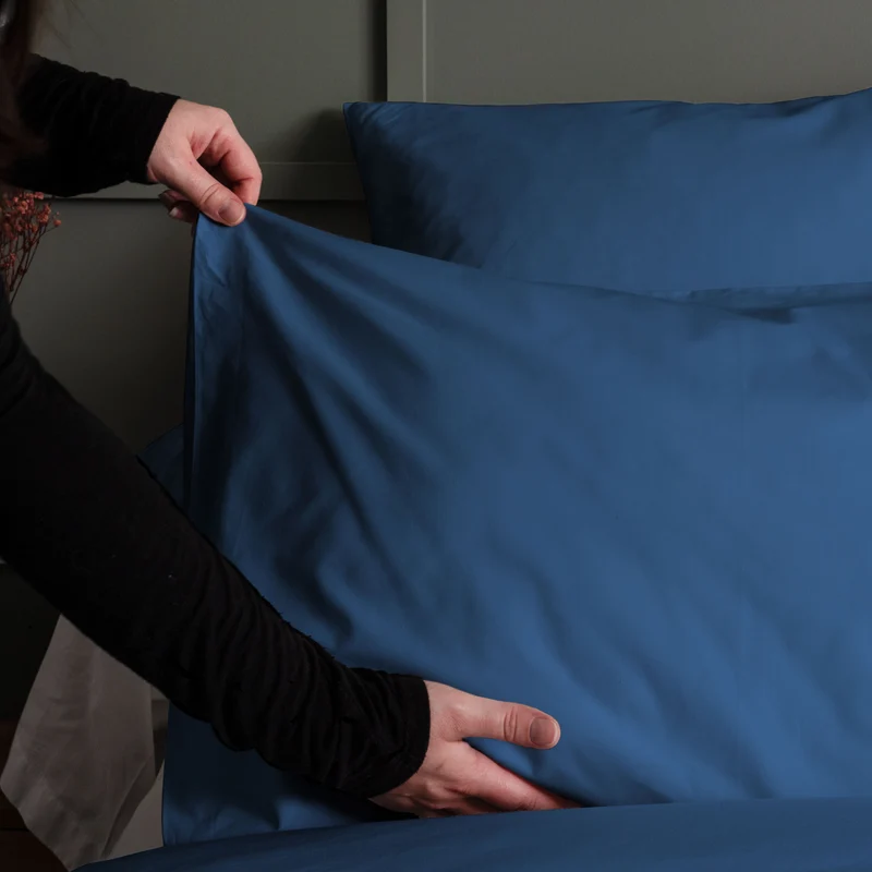Taies d'oreiller X2 en Percale de coton - Bleu marine