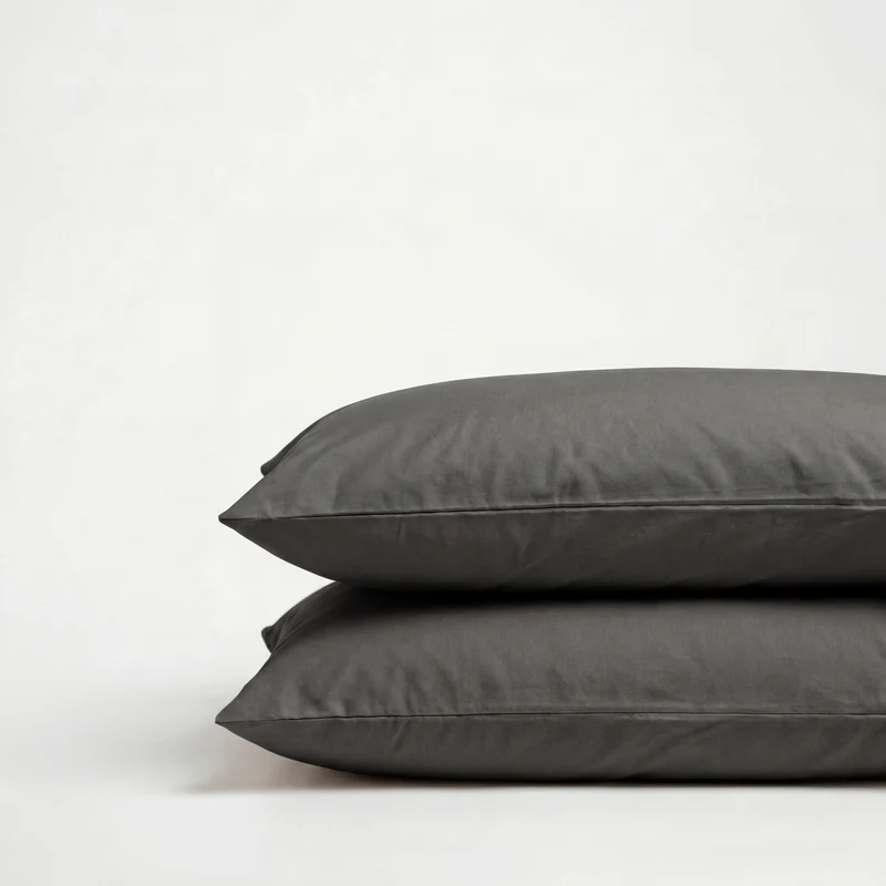 Taies d'oreiller X2 en Percale de coton - Gris anthracite