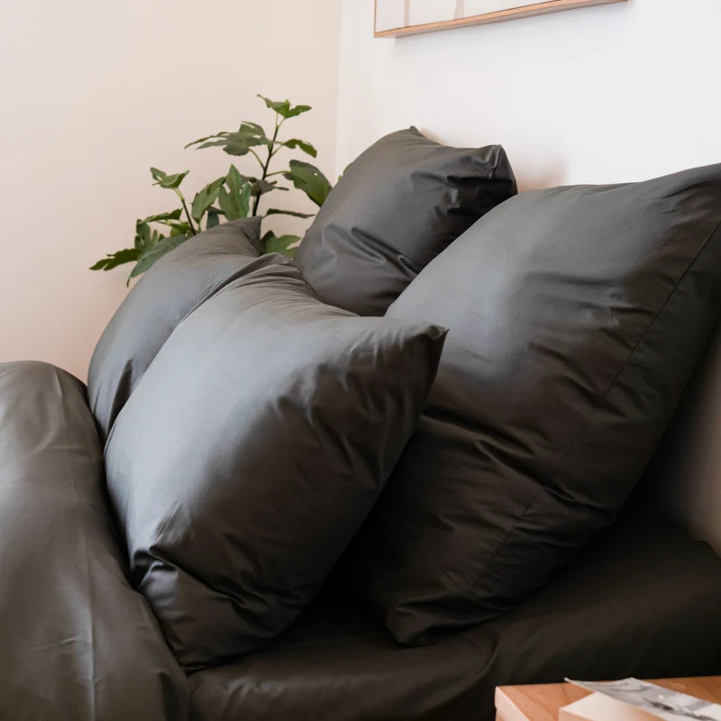Taies d'oreiller X2 en Percale de coton - Gris anthracite