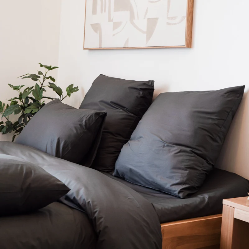 Taies d'oreiller X2 en Percale de coton - Gris anthracite