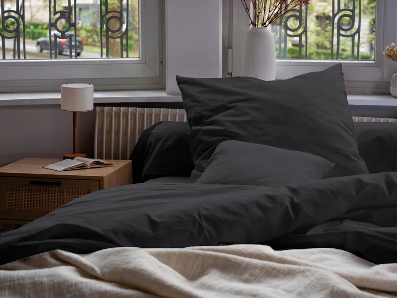 Housse de couette en Percale de coton - Gris anthracite