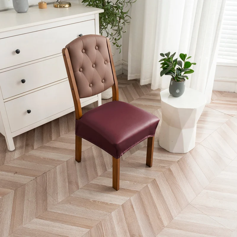 Housse pour assise siège de chaise simili cuir imperméable avec attaches anti glisse