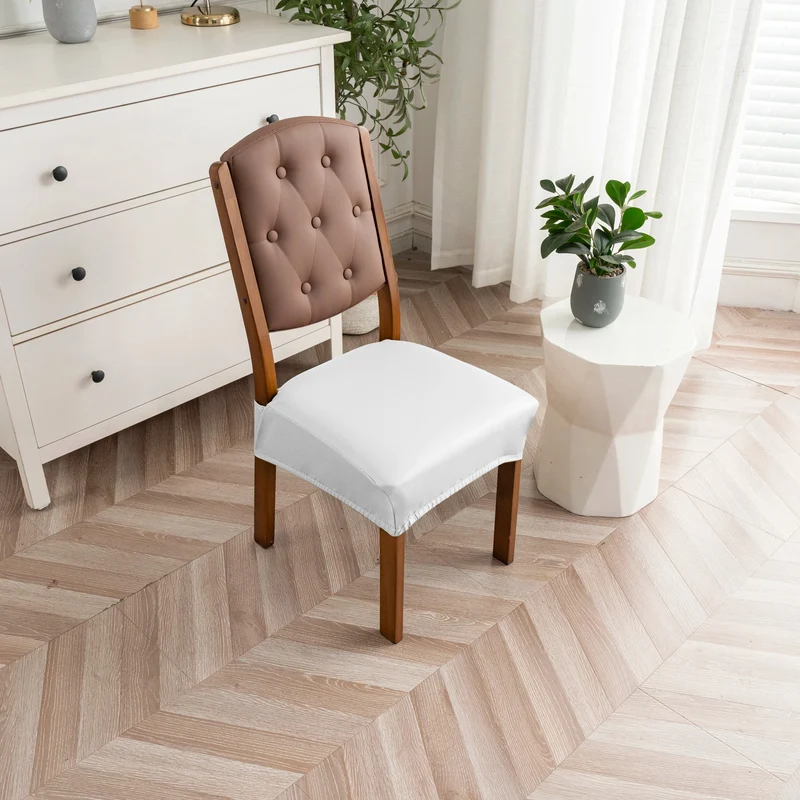 Housse pour assise siège de chaise simili cuir imperméable avec attaches anti glisse