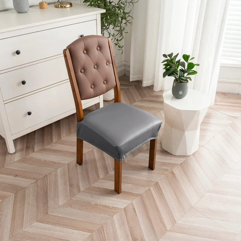 Housse pour assise siège de chaise simili cuir imperméable avec attaches anti glisse