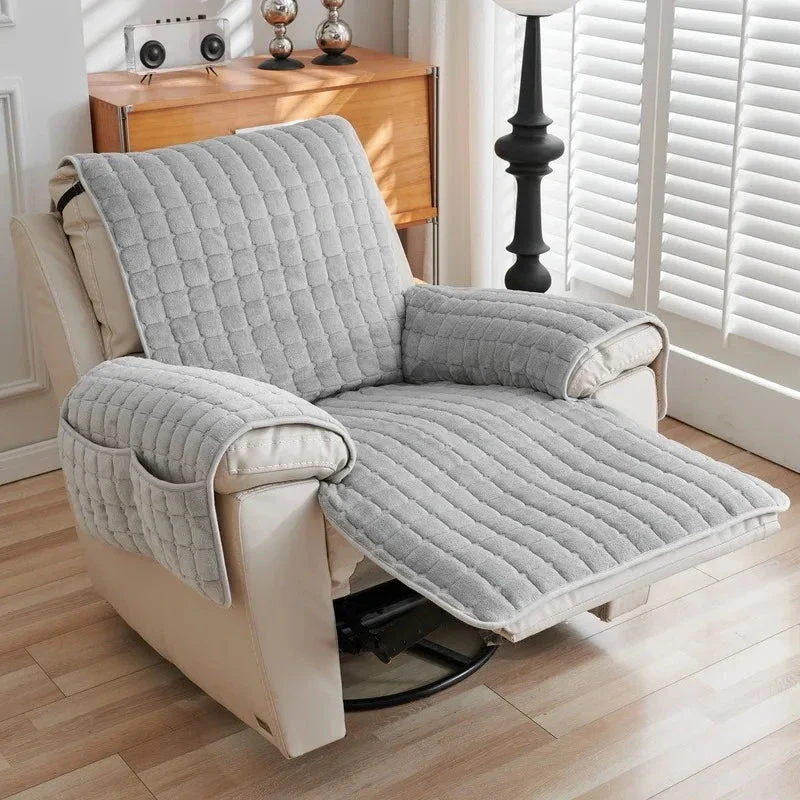 Housse pour fauteuil et canapé relax velours flanelle avec poches intégrées