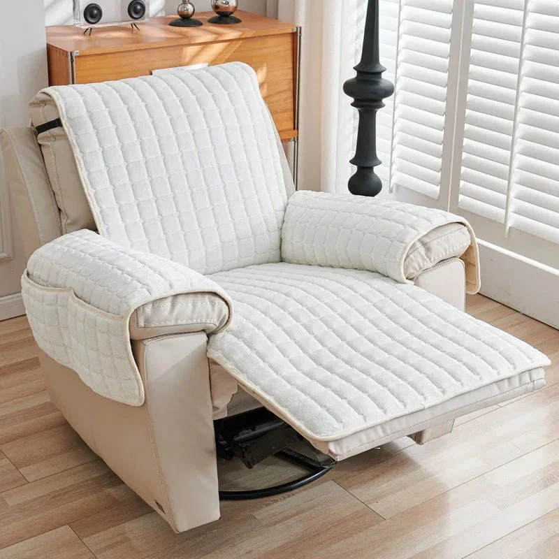 Housse pour fauteuil et canapé relax velours flanelle avec poches intégrées